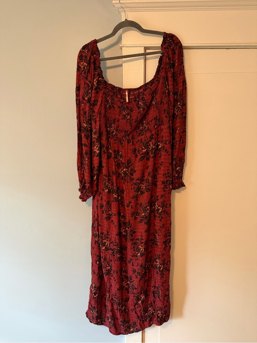 Free People Jaymes Midi/Maxi Long Sleeve Dress Burgundy Combo - Picture 4 of 6